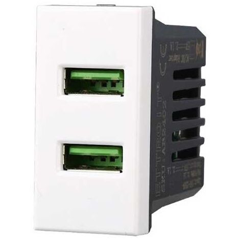 Presa Caricatore doppia USB Type-A compatibile Bticino Axolute 5Vdc 2.1A colore bianco Ettroit AB2402 (1/2)
