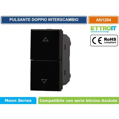 ETTROIT AN1204 Interruttore Doppio Interbloccato saliscendi tapparella 10A Colore NERO Compatibile Bticino Axolute