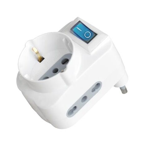 V-tac adattatore spina 16a 2 prese 2p+t 10/16a bipasso + 1 presa/schuko con interruttore colore bianco 8716