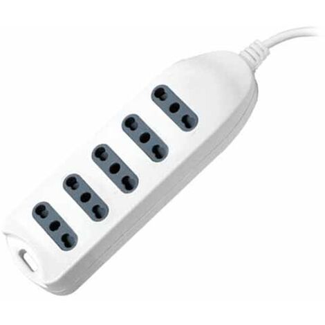 V-tac multipresa 5 prese 10/16a bipasso 3500w con attacco a parete cavo da 1,5m colore bianco 8708
