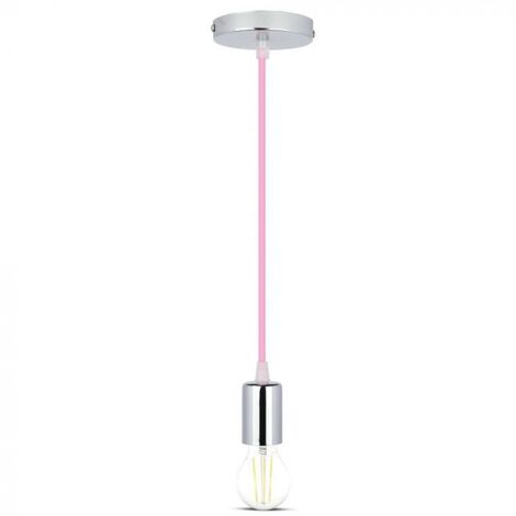 V-TAC Lampadario LED Cilindro Metallo Portalampada E27 (Max 60W) L:100cm Cromato Cavo Rosa