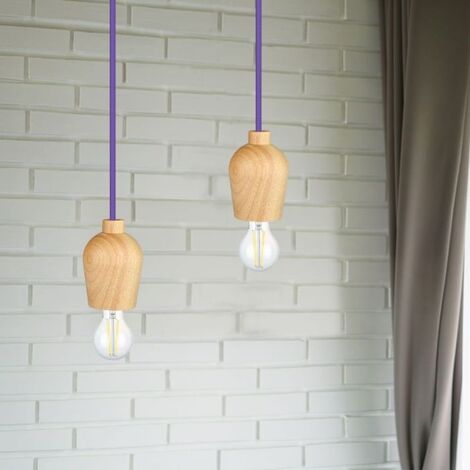 V-TAC VT-7778-PR Lampadario portalampada led in legno Noce + Cavo viola 1 metro - 3724 (1/5)