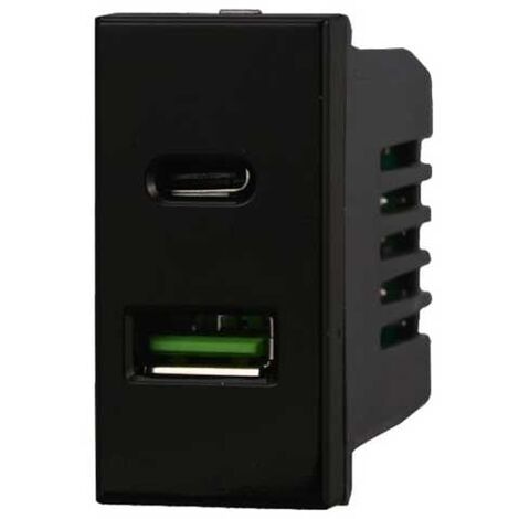 Presa Caricatore doppia USB 2IN1 Type-A + Type-C compatibile Bticino Axolute 5Vdc 3.1A colore nero Ettroit AN3002 (1/3)