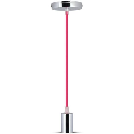 V-TAC Lampadario LED Cilindro Metallo Portalampada E27 (Max 60W) L:100cm Cromato Cavo Fucsia