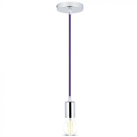 V-TAC Lampadario LED Cilindro Metallo Portalampada E27 (Max 60W) L:100cm Cromato Cavo Viola (1/5)