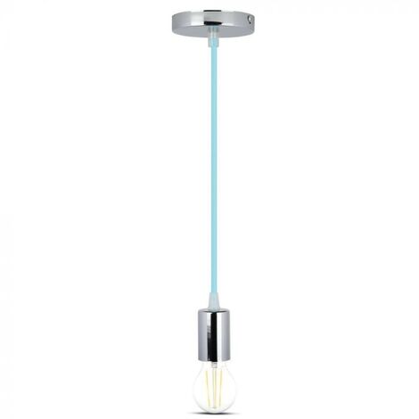 V-TAC Lampadario LED Cilindro Metallo Portalampada E27 (Max 60W) L:100cm Cromato Cavo Azzurro
