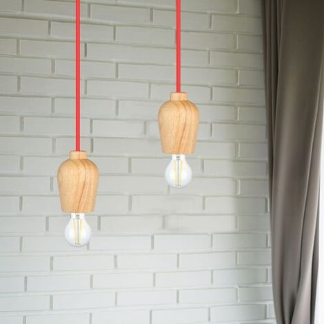 V-TAC VT-7778-R Lampadario portalampada led in legno Noce + Cavo rosso 1 metro - 3723 (1/5)