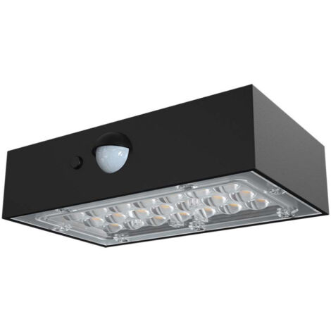 V-TAC VT-403 Lampada LED con pannello solare 3W BRICK LAMP da parete sensore movimento Colore nero luce 4000K + 3000k IP65 - 10305