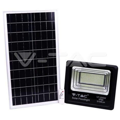 V-TAC VT-200W Faro led 200W autoalimentato nero con pannello solare e telecomando 4000K IP65 – sku 8577