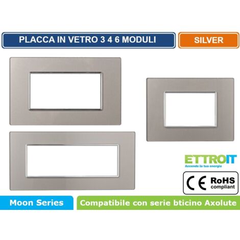 ETTROIT AN84606 Placca Vetro Serie Moon 6P Silver Compatibile Con Bticino Axolute (1/4)