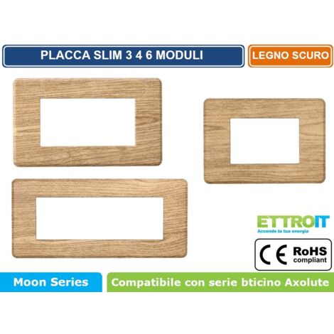ETTROIT AN87305 Placca Slim Sottile 3P colore Legno Scuro Compatibile Con Bticino Axolute Air