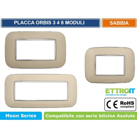 Placca compatibile Bticino Axolute 3 moduli plastica colore sabbia Orbis serie Moon Ettroit AN91309