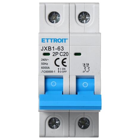 ETTROIT Interruttore magnetotermico automatico 2P 20A 220V 2 Moduli DIN JX122060