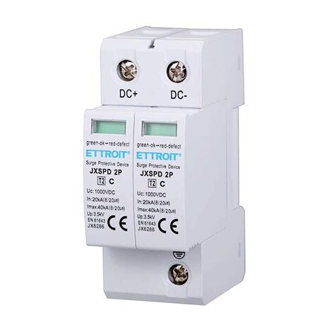 Scaricatore di sovratensione fotovoltaico Tipo 2 DC bassa tensione 40KA 1000V 2 Moduli DIN Ettroit JX6286 (1/6)