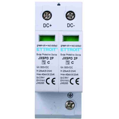 Scaricatore di sovratensione fotovoltaico Tipo 2 DC bassa tensione 40KA 500V 2 Moduli DIN Ettroit JX6285 (1/5)