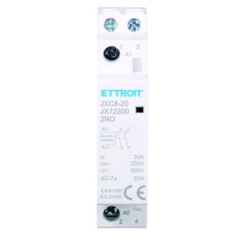 ETTROIT - AC CONTATTORE MODULARE SU BARRA DIN 2P BIPOLARE 20A 220V 2 CONTATTI APERTI NO TIPO 20