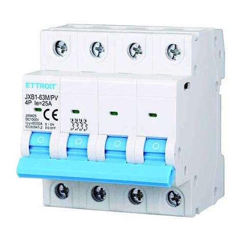 Interruttore Magnetotermico Fotovoltaico 4P DC 1000V 25A 6kA Occupa 4 Moduli DIN Ettroit JX6425 (1/5)