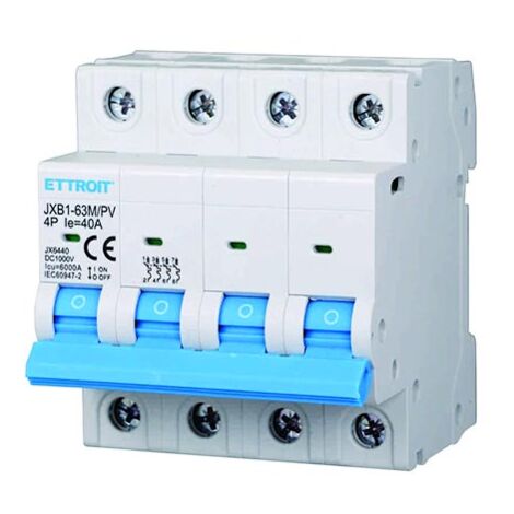 Interruttore Magnetotermico Fotovoltaico 4P DC 1000V 40A 6kA Occupa 4 Moduli DIN Ettroit JX6440 (1/3)