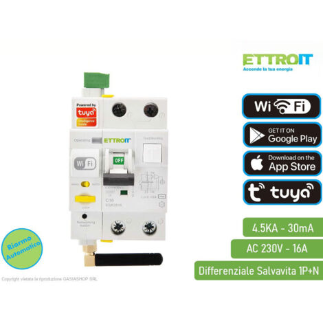 ETTROIT e-smart Magnetotermico Differenziale Wi-Fi Tuya RCBO 1P+N 16A 6Ka 30mA 230V/400V - ESR3516 (1/7)