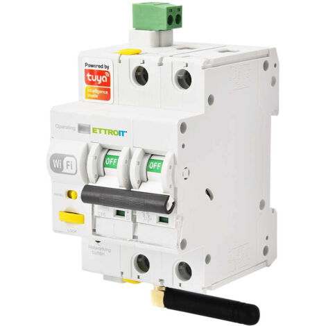 ETTROIT e-smart Interruttore Magnetotermico WIFI 2P 230V 16A 6Ka TUYA 3 Moduli DIN - ESR3216