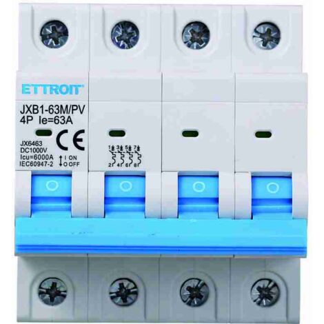 Interruttore Magnetotermico Fotovoltaico 4P DC 1000V 63A 6kA Occupa 4 Moduli DIN Ettroit JX6463 (1/5)