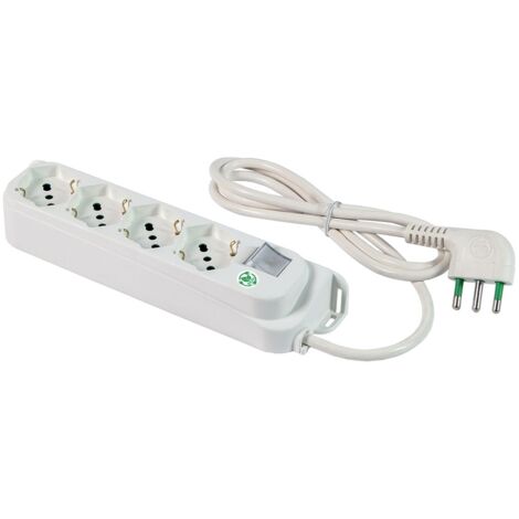 FANTON Multipresa OMEGA ECO RELIFE 4 prese bipasso schuko cavo 1,5 m. spina a squadra 16A + interruttore bipolare luminoso 47420ECO