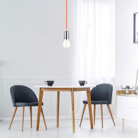 V-TAC Lampadario LED Cilindro Metallo Portalampada E27 (Max 60W) L:100cm Cromato/Arancione