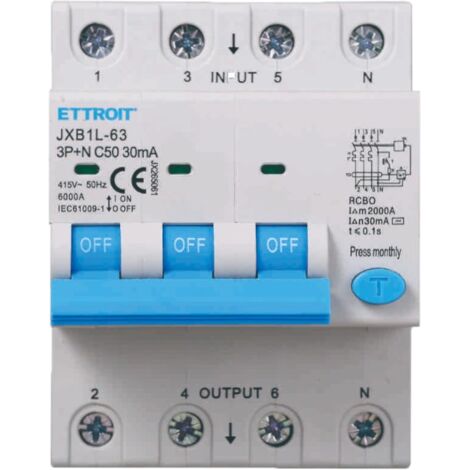ETTROIT interruttore Magnetotermico Differenziale 3P+N 50A 30mA 380V-6KA JX265061 (1/5)