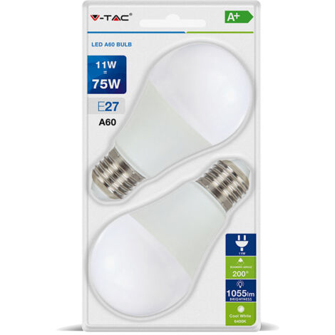 V-TAC VT-2111 Lampadina LED E27 11W 100LM/W A60 2700K (set 2 pezzi)