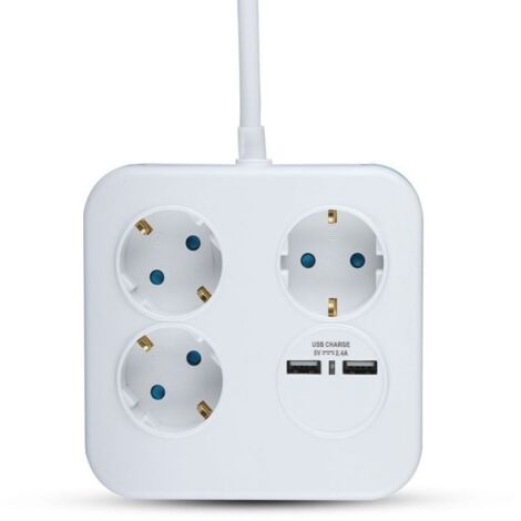 V-TAC VT-1153-2 Multipresa ciabatta 3 posti EU standard 10A + 2 prese USB cavo 1,5mt - sku 8799