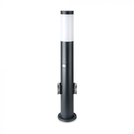 V-TAC paletto piantana portalampada E27 60cm da giardino con 2 prese schuko e sensore movimento colore grigio IP44 - 8976 (1/10)