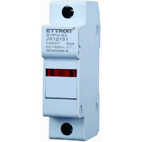 ETTROIT Supporto per fusibili cilindrici portafusibili Base RT18-63 1P DIN 14 x 51mm DC 1000V JX12151