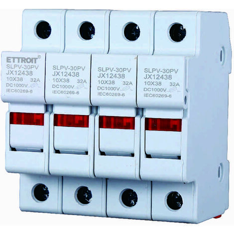 Portafusibile Modulare DC Fotovoltaico 4P 4M D10X38mm 32A DC 1000V IP20 IEC60269-6