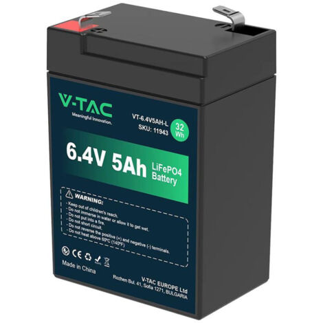 V-TAC Batteria al Litio 6.4V 5Ah T2 Allarmi, Videosorveglianza, UPS 704799mm IP55