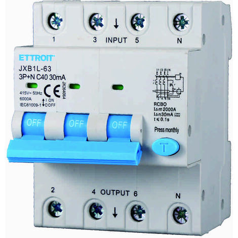 ETTROIT JX264064 Magnetotermico Differenziale 3P+N 40A 30mA 380V-6KA CLASSE A (1/5)