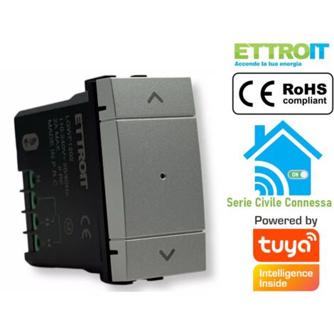 ETTROIT Comando pulsante tapparella smart Wifi Connesso saliscendi app Tuya colore grigio compatibile con Living LGWF1202