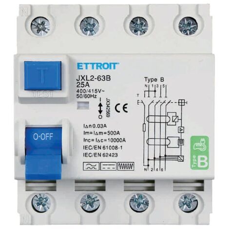 ETTROIT JX342569 Magnetotermico Differenziale Puro 4P 25A 30mA CURVA B 6KA AC/DC 380V (1/4)