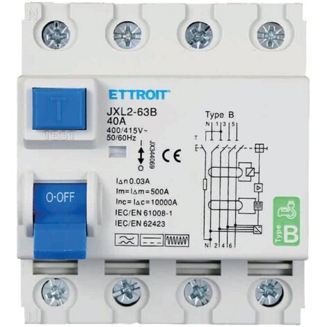 ETTROIT JX344069 Magnetotermico Differenziale Puro 4P 40A 30mA CURVA B 6KA AC/DC 380V (1/4)