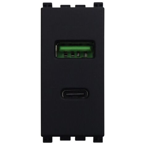 ETTROIT Presa USB 2 Porte 3,1A USB-A + USB Type C Colore NERO Compatibile Con Vimar Arkè - VA3002
