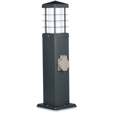 V-TAC Multipresa Giardino a Colonna Portalampada E27 e 2 Prese 16A in Acciaio Grigio IP44