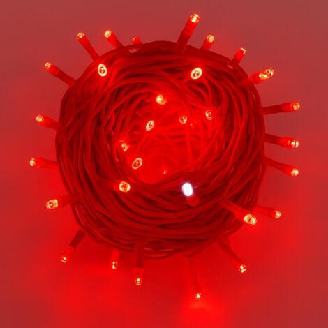 Ettroit – Stringa luminosa natalizia 100 luci led rosse 10 mt con flash bianco ghiaccio – Cavo rosso per esterno IP44 – Prolungabile e certificato (1/5)