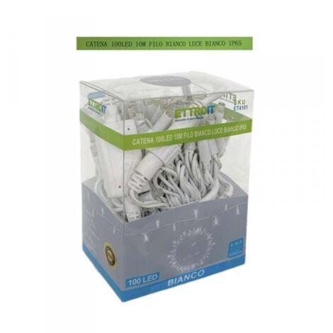 Ettroit – Catena luminosa natalizia 100 LED 10M – Luce bianca fredda – Cavo bianco – IP65 per uso interno ed esterno – Effetto fisso (1/3)