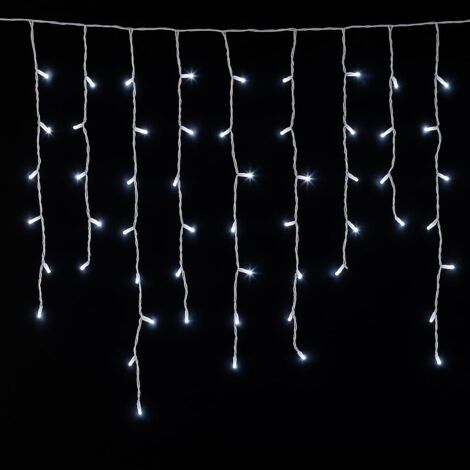 ETTROIT Tenda Luminosa 200 LED, 5Mt, Luce Bianca, Cavo Bianco, IP65, Prolungabile, Effetto Flash , Con fili pendenti a lunghezze alternate (30-70-40-60 cm) per effetto a cascata