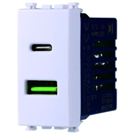 ETTROIT Presa USB 2 Porte 3,1A USB-A + USB Type C Compatibile Con Vimar Arkè Colore Bianco - VA3002B