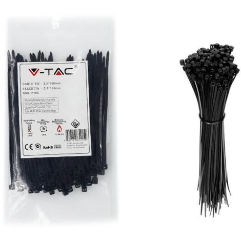 V-tac 100 fascette per cavi 2,5x100mm in nylon colore nero 11160