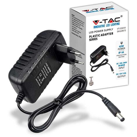 V-TAC VT-23044 Alimentatore switching stabilizzato 42W 12V 3.5A jack 2.1mm  Plug&play - SKU