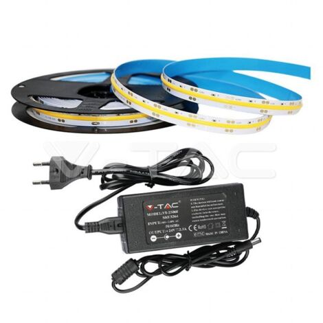 V-TAC Kit striscia LED 24V COB 10W 5M monocolore bianco caldo 3000K IP20 + alimentatore - SKU 2673