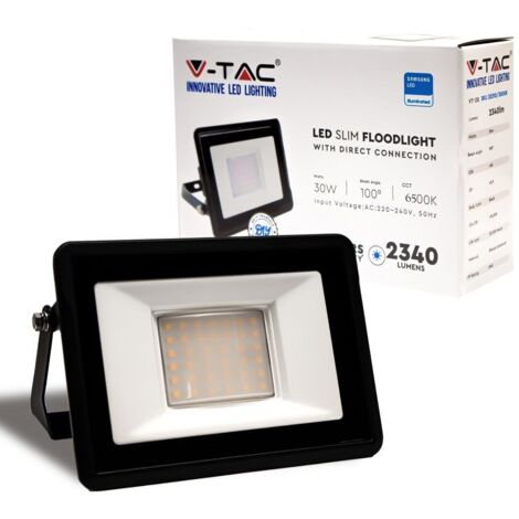 FARO LED FLOODLIGHT 30W SMD IP65 CHIP SAMSUNG COLORE NERO V-TAC VT-138 Bianco Freddo