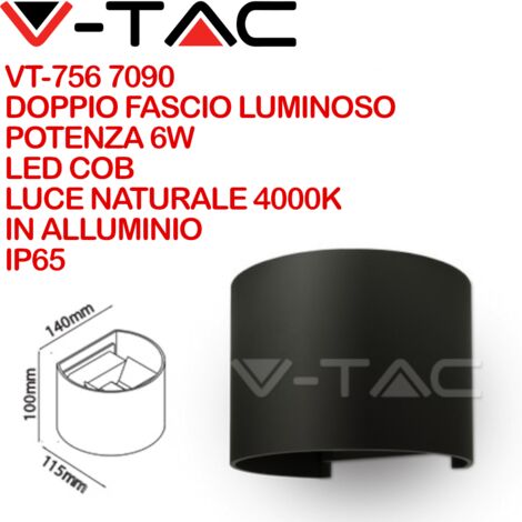Lampada LED 6W parete semicerchio IP65 660LM 60° Mod. VT-756 SKU 217090 - Bianco Naturale 4000K - Nero
