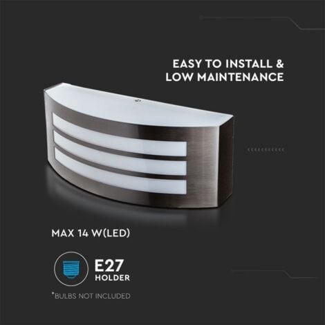 V-TAC Vt-7680 Portalampada LED da parete design moderno in acciaio da muro IP44 per lampada E27 colore grigio sku 7514